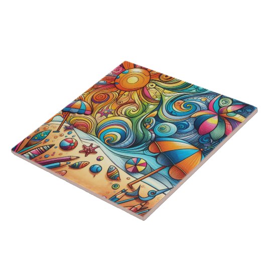 FUN COLORFUL SWIRLS BEACH SCENE タイル (側面)