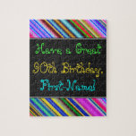 Fun, Colorful, Whimsical 90th Birthday Puzzle ジグソーパズル<br><div class="desc">This fun, colorful and whimsical birthday themed puzzle design features a warm birthday wish like "Have a Great 90th Birthday, First-Name!". The name can be personalized. The top and bottom feature a vibrant, multicolored stripe pattern. A puzzle like this could be a fun way to deliver birthday wishes to somebody...</div>