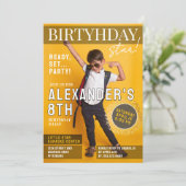 Fun Cool Magazine Cover Newspaper Photo White Typo 招待状 (スタンド正面)