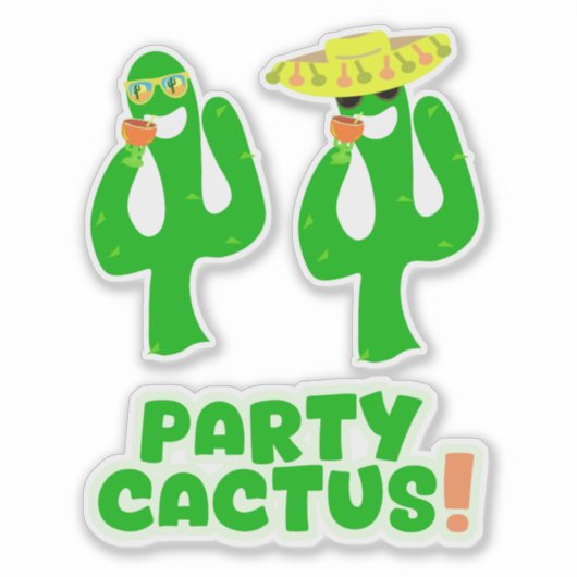 Fun Cool Party Cactus Set Stickers シール (正面)