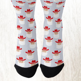 Fun Cowboy Santa Claus Western Christmas Blue ソックス