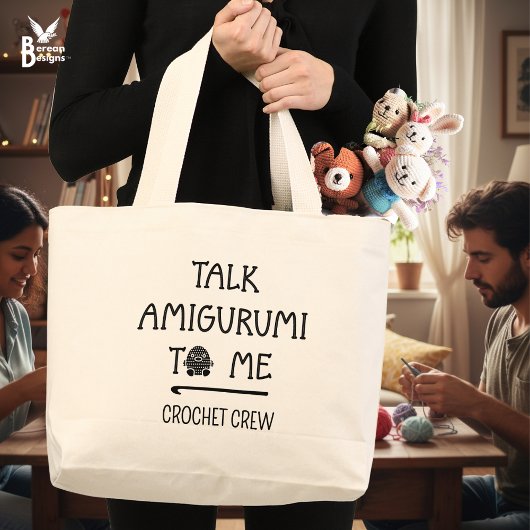 Fun Custom TALK AMIGURUMI TO ME Crochet Crew ラージトートバッグ