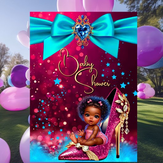 Fun Cute Baby Shower Girl Pink Blue Baby Shoe 招待状