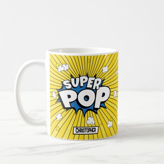 Fun Cute 'Corny' SUPER POP! Popcorn Pun | Pop Art コーヒーマグカップ (左)
