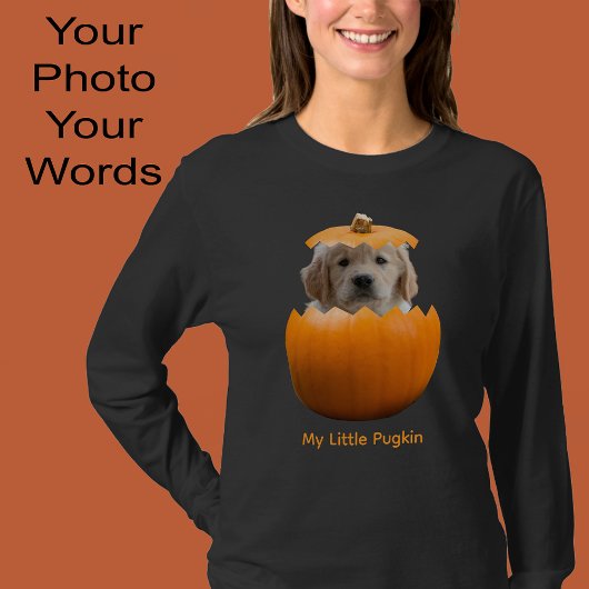 Fun Cute Personalized Halloween Pumpkin Dog Photo Tシャツ