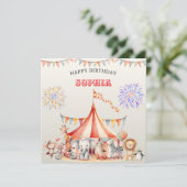 Fun Cute Red Circus Kids Birthday カード (スタンド正面)