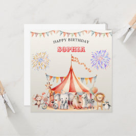 Fun Cute Red Circus Kids Birthday カード
