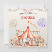 Fun Cute Red Circus Kids Birthday カード (正面)
