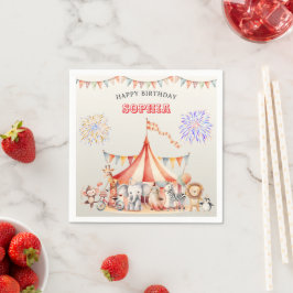 Fun Cute Red Circus Kids Birthday スタンダードカクテルナプキン