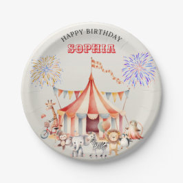 Fun Cute Red Circus Kids Birthday ペーパープレート
