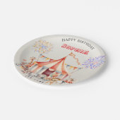 Fun Cute Red Circus Kids Birthday ペーパープレート (アングル)