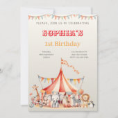 Fun Cute Red Circus Kids Birthday 招待状 (正面)