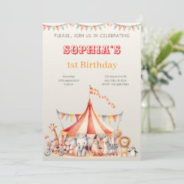Fun Cute Red Circus Kids Birthday 招待状