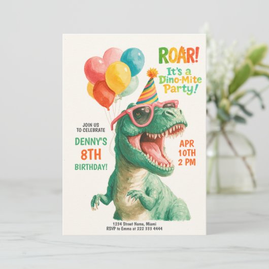 Fun Dino Birthday Party Design 招待状 (スタンド正面)