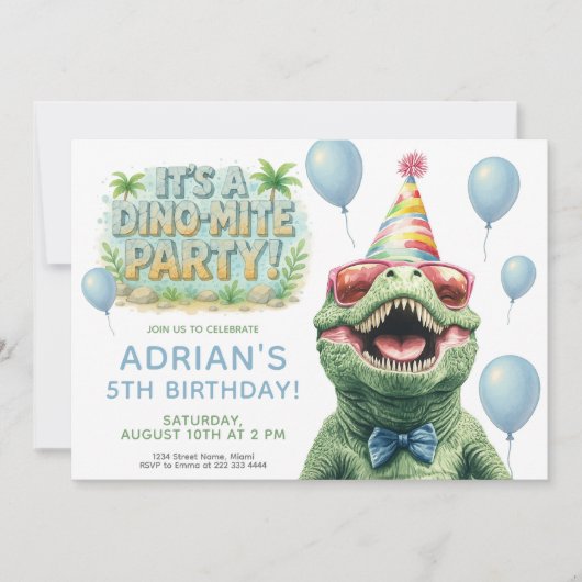 Fun Dino Birthday Party Design 招待状 (正面)