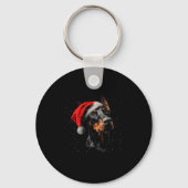 Fun Doberman Dog Christmas Lights Santa Hat Long S キーホルダー (正面)