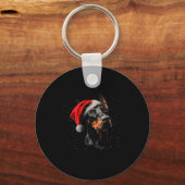 Fun Doberman Dog Christmas Lights Santa Hat Long S キーホルダー (正面)