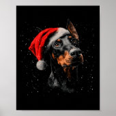 Fun Doberman Dog Christmas Lights Santa Hat Long S ポスター (正面)