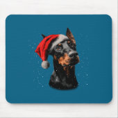 Fun Doberman Dog Christmas Lights Santa Hat Long S マウスパッド (正面)