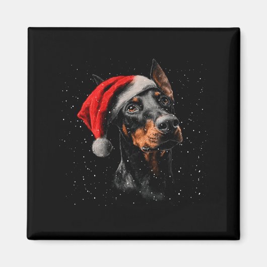 Fun Doberman Dog Christmas Lights Santa Hat Long S マグネット (正面)