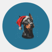 Fun Doberman Dog Christmas Lights Santa Hat Long S ラウンドシール (正面)