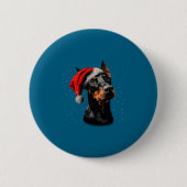 Fun Doberman Dog Christmas Lights Santa Hat Long S 缶バッジ (正面)