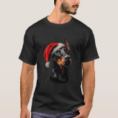 Fun Doberman Dog Christmas Lights Santa Hat Long S Tシャツ (正面)