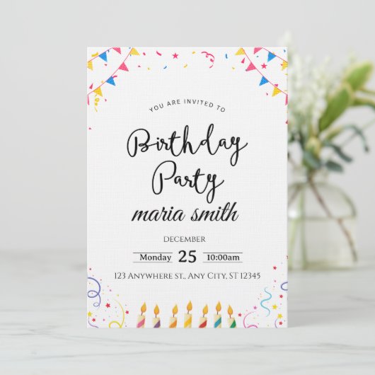 Fun & Editable Birthday Invitation – Custom Party  招待状 (スタンド正面)