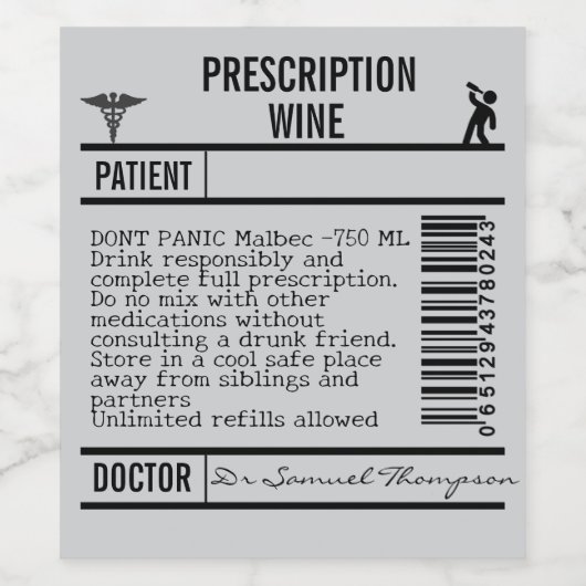FUN editable grey Wine Labels for WINE ワインラベル (シングルラベル)