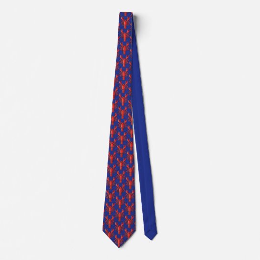 Fun Electric Blue Necktie With Red Lobster Pattern ネクタイ (正面)