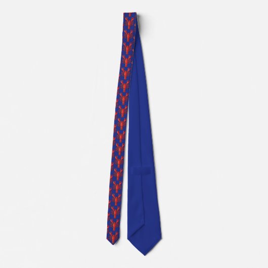 Fun Electric Blue Necktie With Red Lobster Pattern ネクタイ (裏面)