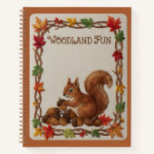 Fun Embroidered Squirrel & Acorns Fall Foliage ノートブック (正面)