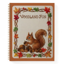 Fun Embroidered Squirrel & Acorns Fall Foliage