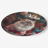 Fun Exotic Shorthair Cat Christmas Personalized   ペーパープレート (アングル)