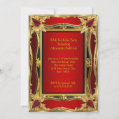 Fun Fabulous Birthday Red Gold Champagne Party 招待状 (裏面)