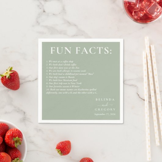 Fun Facts Wedding Cocktail Napkins Text Green スタンダードカクテルナプキン (インサイチュ)