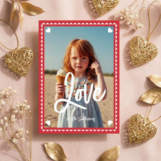 Fun Family Photo Love Script Heart Valentine’s Day シーズンカード