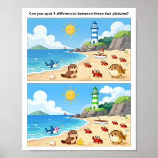 Fun Family Spot the Difference Poster – Kids Brain ポスター