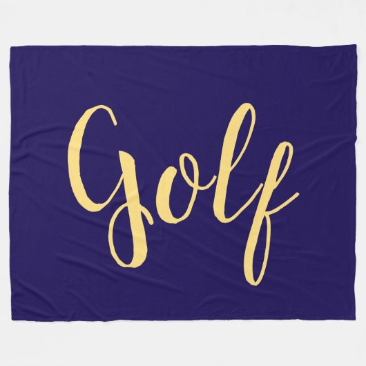 Fun Fancy GOLF Script On Bold Modern Navy Blue フリースブランケット (正面(横))