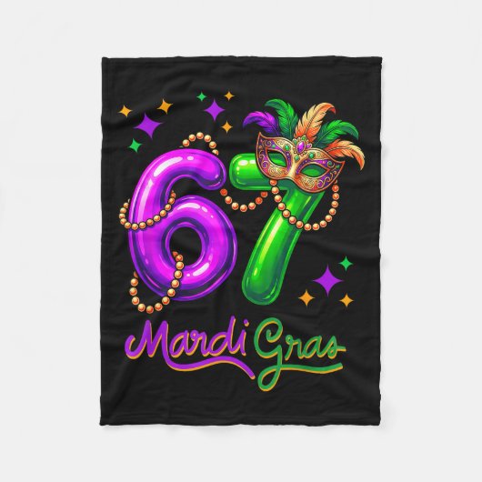Fun Festive 67 Mardi Gras Party Balloons Beads Mas フリースブランケット (正面)