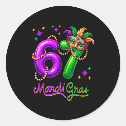 Fun Festive 67 Mardi Gras Party Balloons Beads Mas ラウンドシール (正面)