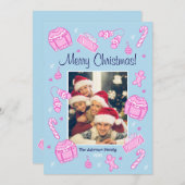 Fun & Festive Blue Doodle Holiday Card シーズンカード (正面/裏面)