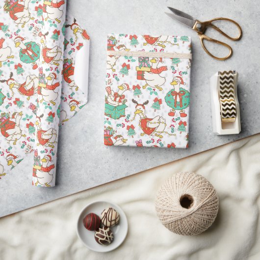 Fun Festive Christmas Goose ラッピングペーパー (クラフト)