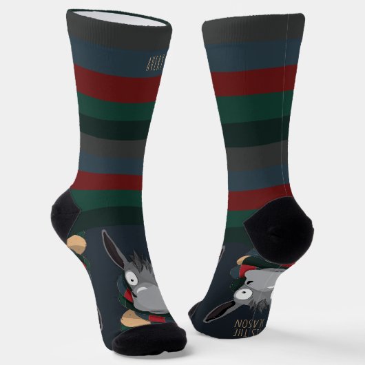 Fun Festive Donkey Cartoon Dark Blue  ソックス (傾斜あり)