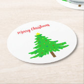 Fun Festive Merry Christmas Trees ラウンドペーパーコースター (アングル)