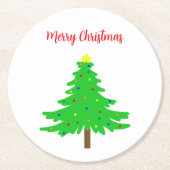 Fun Festive Merry Christmas Trees ラウンドペーパーコースター (正面)