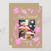 Fun & Festive Pink Doodle Holiday Card シーズンカード (正面/裏面)