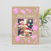 Fun & Festive Pink Doodle Holiday Card シーズンカード (スタンド正面)