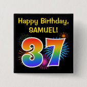 Fun fireworks + rainbow pattern "37" birthday ♯ 缶バッジ (正面)