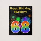 Fun Fireworks + Rainbow Pattern "68" Birthday # ジグソーパズル (縦)